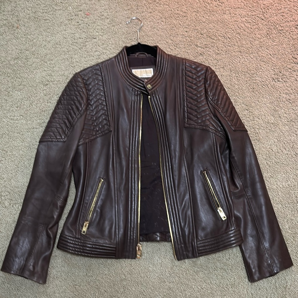 MICHAEL Michael Kors Women’s Brown 100% Leather Moto Jacket in Large